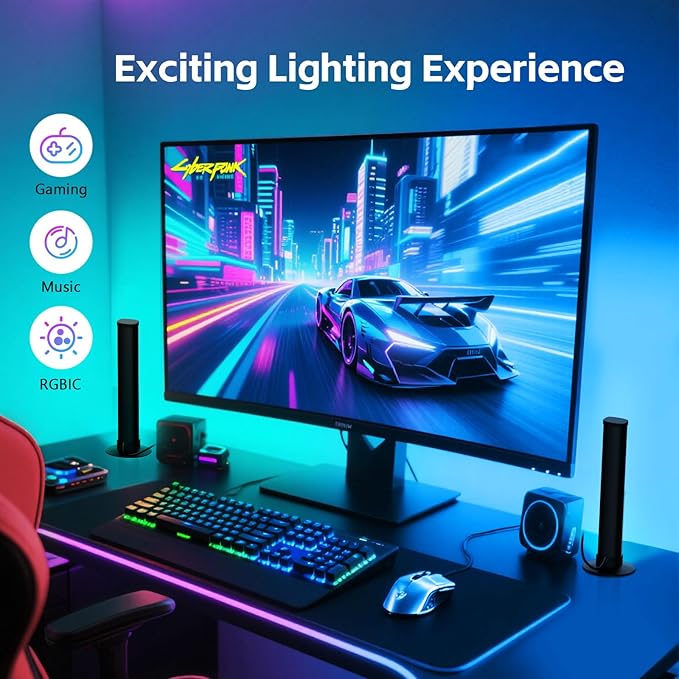 RGB Light Bar,Smart LED Light Bar for Room,Dynamic Music Sync Ambient Lamp,16 Million Colors Gaming TV Backlight, Remote Control Smart Lights for Room Gaming Equipment Decoration (Multi-Color)