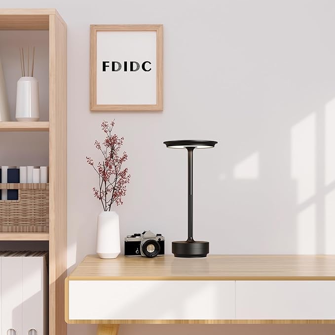 Rechargeable Cordless Table Lamp, LED Portable 5000mAh Touch Table Light, 3 Color Stepless Dimming Battery Powered Table Lamp for Restaurant/Home/Outdoor/Camping.(Black)