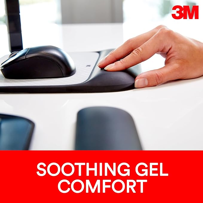 3M Precise Mouse Pad with Gel Wrist Rest, Soothing 3M Gel Technology and Satin Smooth Cover for All Day Comfort, Optical Mouse Performance and Battery Saving Design (MW85B), Extended, Black