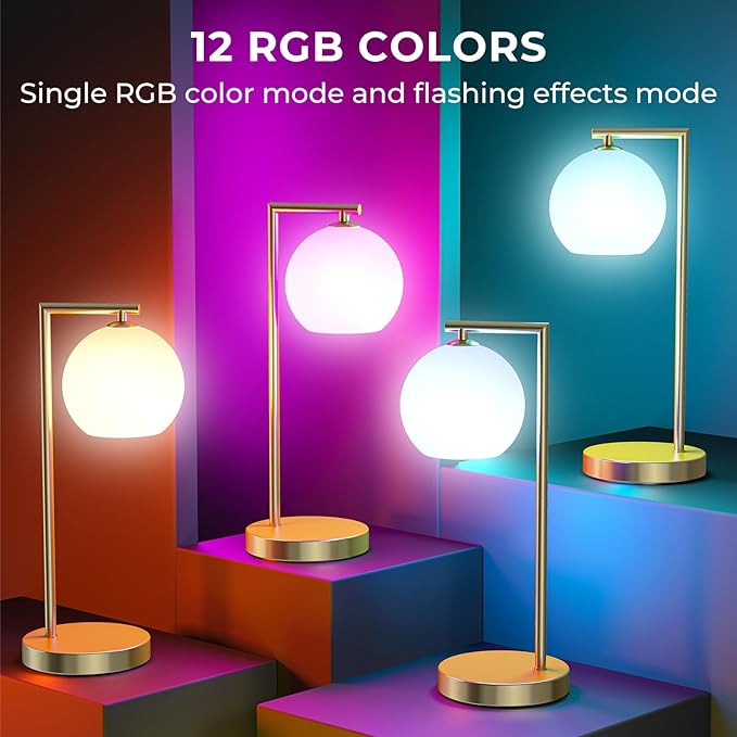 MOITA Cordless Table Lamp for Bedroom, Large LED Lamp for Living Room with Frosted Glass Shade, Bedside Lamps with Remote for Nightstand, 12 RGB Colors and 3 CCT Options
