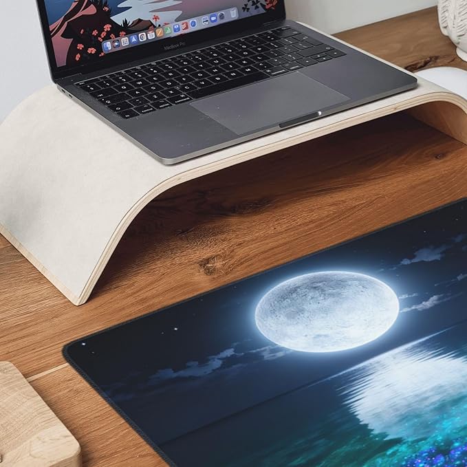Gaming Mouse Pad,Large Mouse Pads for Desk,Non-Slip Rubber Base Extended Mousepad,XXL Keyboard Mouse Mat,Stitched Edges Computer Keyboard Desk Pad,35.4x15.8inch,Moon Ocean
