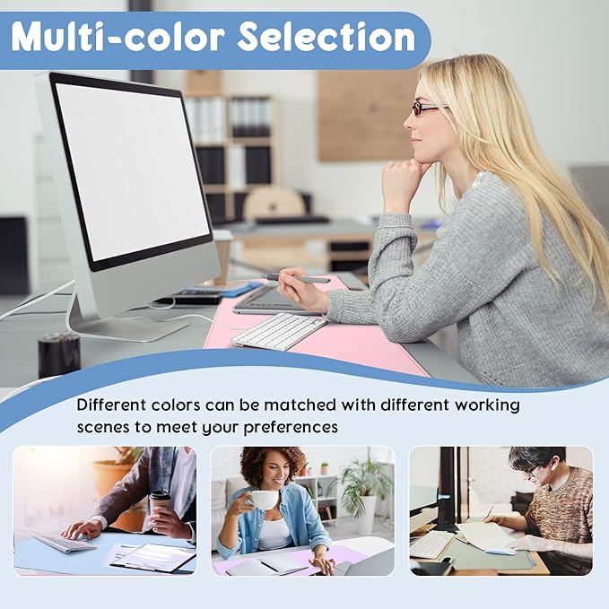 Konohan Heated Desk Pad Warm Mouse Pad, 5 Heating Level & 4 Hour Auto Shut-Off, PU Leather Warm Mouse Mat Heating Keyboard Gaming Mice Warmer Mat Only Supports 110v(Gray-Blue Color,31.5" X 13")