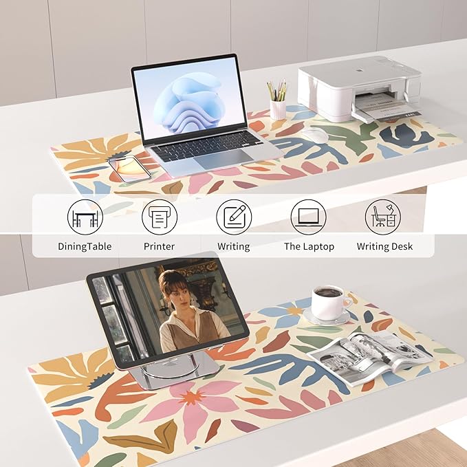 Colorful Star Abstract Floral Large Mouse Pad, Waterproof Office Desk Mat, Non-Slip Gaming Mouse Pad, XXL PC Laptop Protector Pads, PU Leather Desk Writing Pads for Office Home, 31.5" x 15.7"
