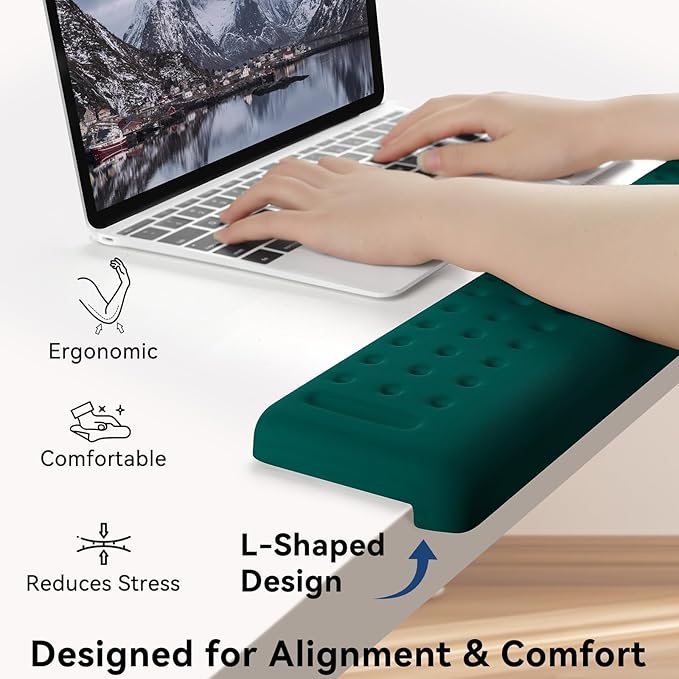 L-Shaped Desk Elbow Pad for Desk, 2-Pack Memory Foam Elbow Rest for Desk Edge Cushion, Non-Slip Ergonomic Arm Rest for Wrist, Palm & Forearm Support, Office Home, Separate Design, Dark Green