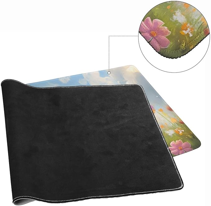 Large Ergonomic Gaming Mouse Pad Happy Puppy in Sunny Field - Lovable Dog Theme with Non-Slip Base Water-Resistant Surface and Stitched Edges 40x90cm