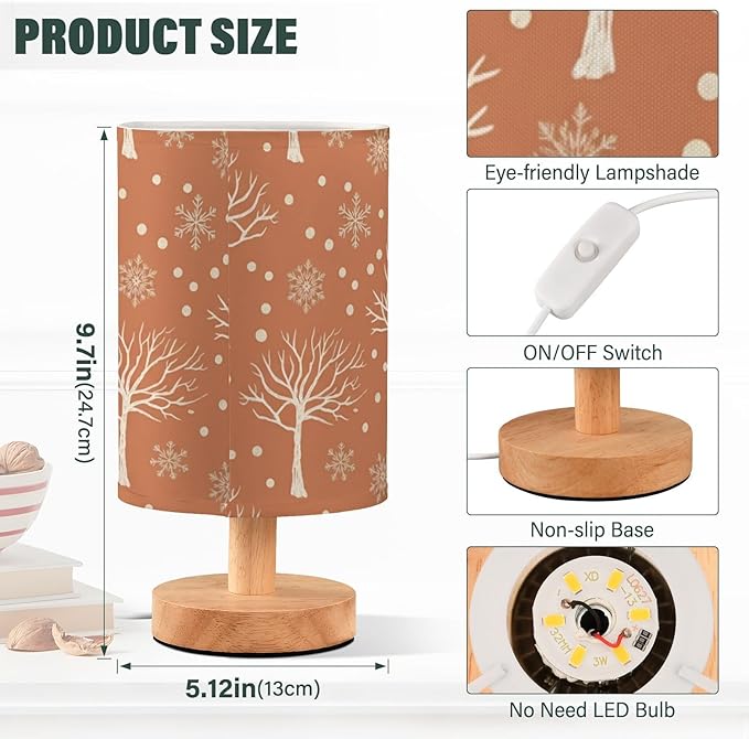 Brown Tree LED Table Lamp, Bedside Lamp with Linen Lampshade, Flicker-Free Eye Care USB Plug in Nightstand Lamp, for Bedroom and Office