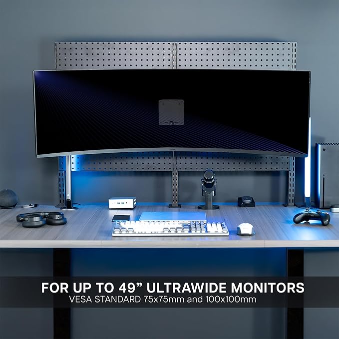 VIVO Articulating Ultrawide Monitor Pegboard Mount, Fits Screens up to 49 inches and Peg Boards up to 0.25 inches Thick with 1 inch Hole Spacing, Black, MOUNT-PB1U