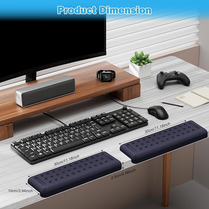 Leolee L-Shaped Desk Elbow Pads for Desk, Deep Blue Memory Foam Arm Rest for Desk with Non-Slip Base, Ergonomic Desk Edge Cushion, Wrist Rest for Computer Keyboard, Typing, Office, Home (2 Piece)