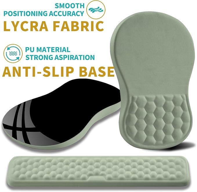 Hokafenle 2 in 1 Ergonomic Mouse Pad Wrist Support & Wrist Rest for Computer Keyboard Set, with Memory Gel Massage Bulge Design (2In1 Set, Light Green)