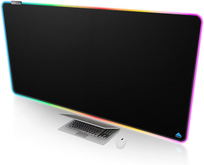 Cacoy 55"x27.5" Extra Large RGB Gaming Mouse Pad XXL, Extended LED Computer Keyboard Mouse Mat with 9 Light Mode, Oversize Office Desk Matt for Desktop with Stitched Edge & Non-Slip Rubber Base, Black