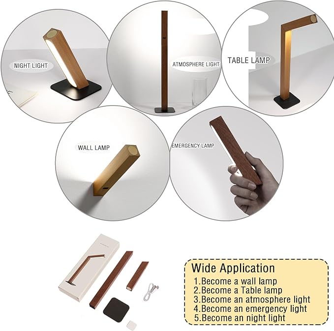 Wooden Desk Light ，Dimmable Desk Lamp for Home Office with USB Wireless Charging Port ，Touch Control RotatableDesk Adjustable Night Light(Sapele Wood)