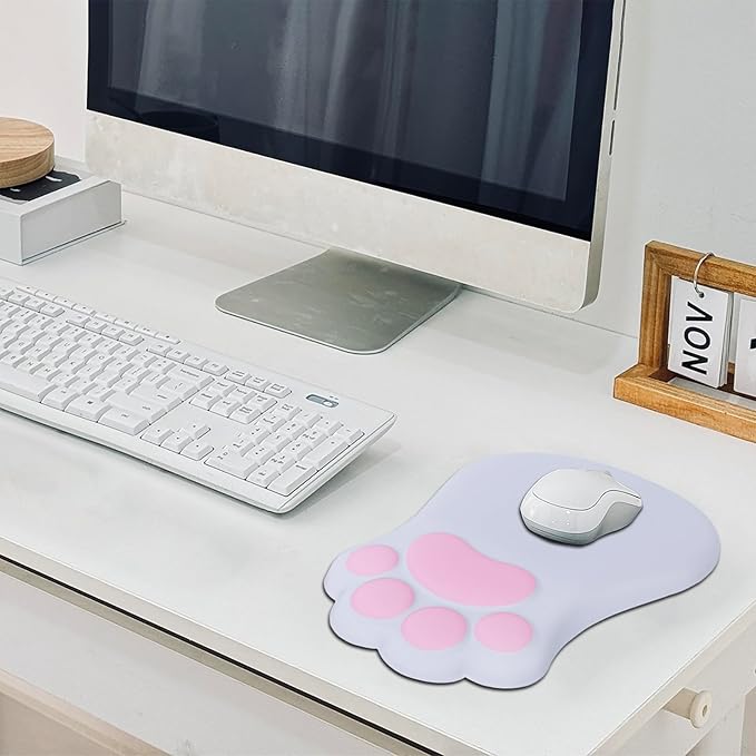 L-SPOUTTO Ergonomic Mouse Pad with Wrist Rest,Cute Cat Paw Mousepad Wrist Support,Comfortable Massage Design Computer Pain Relief Mouse Pad with Non-Slip PU Base for Desk Laptop Gaming Office,Grey