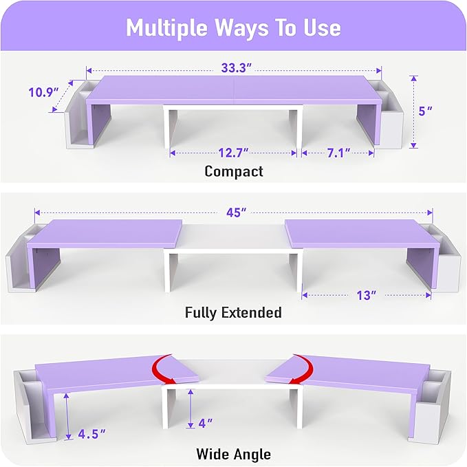 Simple Houseware Desk Dual Monitor Stand Riser with Drawer, Purple