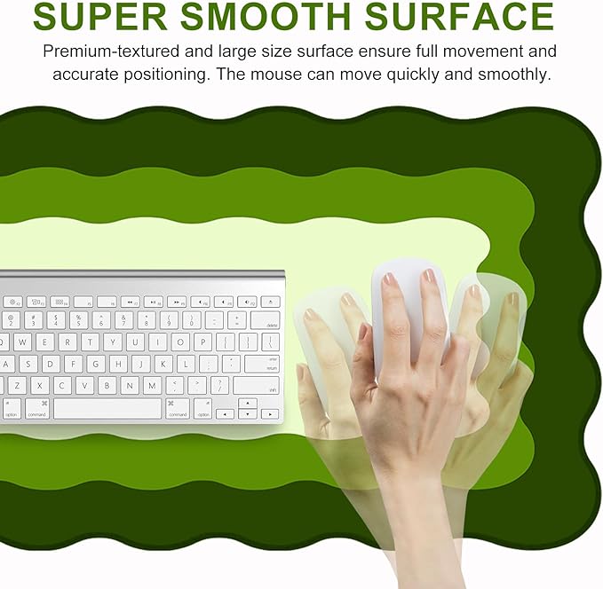 L-SPOUTTO Green Mouse Pad,Cute Desk Mat XXL Large Scalloped Gaming Mousepad,35.4x15.7in Non-Slip Rubber Base Keyboard Pad Waterproof Desktop Mat for Laptop Computer Work Game Home Office-Green