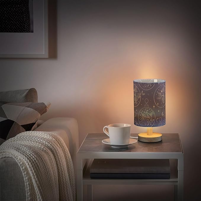 Christmas Bells LED Table Lamp, Bedside Lamp with Linen Lampshade, Flicker-Free Eye Care USB Plug in Nightstand Lamp, for Bedroom and Office