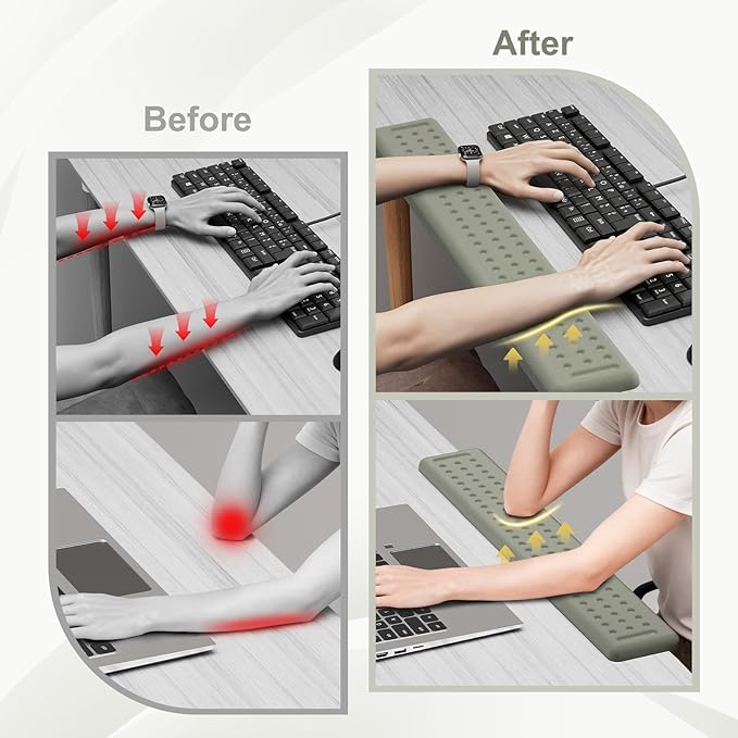 Leolee L-Shaped Desk Long Wrist Rest Elbow 60CM, Grey Memory Foam Arm Rest for Desk with Non-Slip Base, Ergonomic Desk Edge Cushion, Wrist Support for Computer Keyboard, Typing, Office, Home