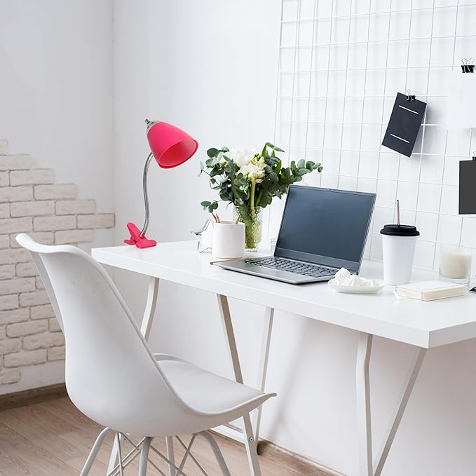 Simple Designs LD2001-PNK-LB 17.5" Flossy Flexible Gooseneck Clip Light Desk Lamp with LED Bulb, Pink