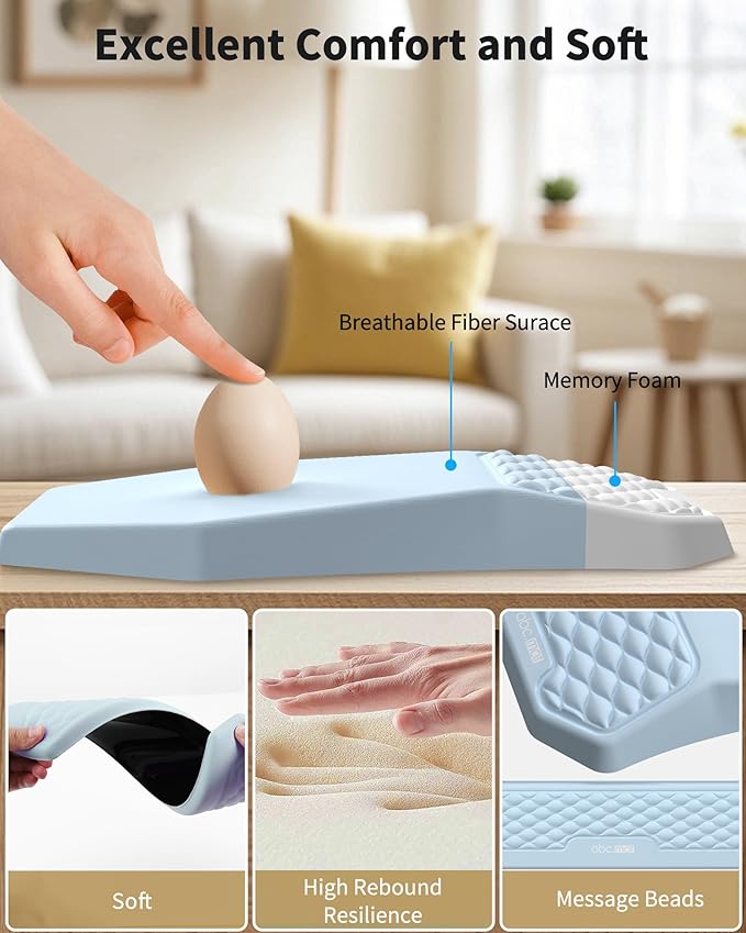 Ergonomic Mouse Pad and Keyboard Wrist Rest Support Set, Massage Design Mousepad for Carpal Tunnel, Memory Foam, Non-Slip PU Base for Computer Desk, Baby Blue