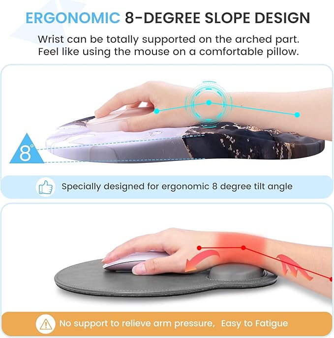 Desk Pad Mat, Large Mouse Pad with Wrist Rest, Ergonomic Keyboard Wrist Support, XXL Mousepad Set with Coaster, Computer Keyboard Matt for Laptop Desktop, White Gray Marble
