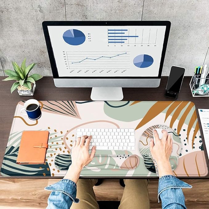 LATEEFAH Mouse Pad with Wrist Rest, Large Mouse Pad, Ergonomic Gaming Desk Pad Keyboard Wrist Rest Set, 4-in-1 Desk Mat Keyboard Mat for Home, Office