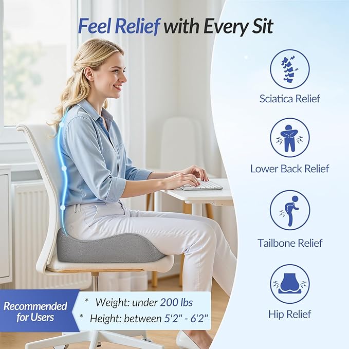 ZIKEE Pioneering Seat Cushion for Pressure Relief, Ergonomic Office Chair Cushion for Coccyx, Back & Lumbar Support, High-Density Memory Foam Car Seat Cushion with Anti-Slip Base