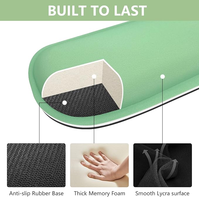 Wrist Rest for Computer Keyboard and Mouse, Ergonomic Design Wrist Support Pad for Keyboard, Soft Memory Foam Desk Pads Support Hand and Arm Easy Typing & Comfort, 2 Piece Pad, Green