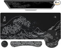 Ovenbird Mouse Pad Set 4-in-1 | Large Gaming Mousepad, Keyboard Wrist Rest, Mouse Wrist Support, Coaster | Ergonomic Office Desk Mat Accessories for Women Men | 4PCS, 35.4 x 15.7in, Great Wave Black