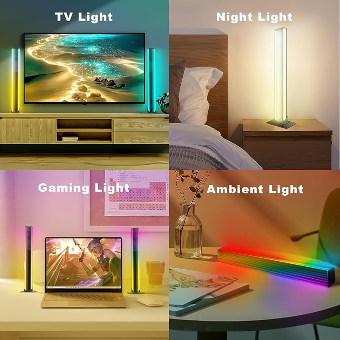 RGBW LED Light Strip, Music Sync RGB IC LED Lights Bars, USB Powered Ambient Lighting, Remote Control Color Changing Gaming TV Backlight for Room PC Gaming Monitor Desk(RGB Light Bar)