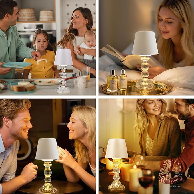 MJ PREMIER Cordless Table Lamp, Small Rechargeable Lamp with Touch Control, 9.5" H, 3 Color Stepless Dimming Battery Operated Lamps for Bedroom/Living Room/Bathroom/Kitchen/Corner/Entryway (White)