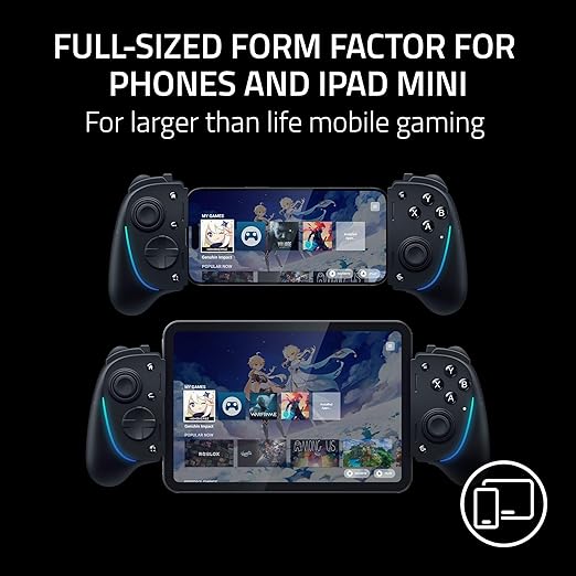 Razer Kishi Ultra Gaming Controller for Android, iPhone 15 & 16 Series, iPad Mini A17 Pro & 6 (USB C): Pro Controls - Ergonomic Grip - Stream PC, Xbox, PS5 Games on Mobile, Phone, Tablet - Chroma RGB