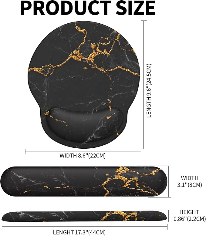 eulps Mouse Pad Wrist Support, Ergonomic Memory Foam Keyboard Wrist Pad & Gel Wrist Rest Set for Computer Keyboard for Easy Typing for Office & Home (Black Marble Set)