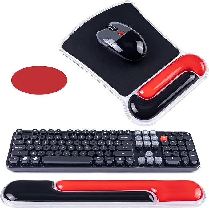 Ospelelf Mouse Pad with Wrist Rest and Ergonomic Gel Keyboard Hand Wrist, Support for Typing Gaming, Relieve Wrist Pain, Cool & Easy to Clean, for Office, Programmer, Home Computer Use, Black Red