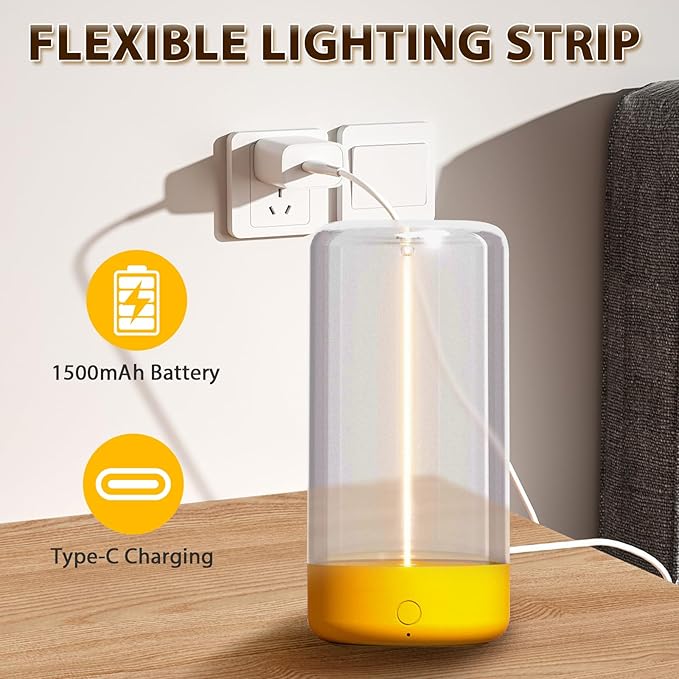 AUGE LIGHT Mini Minimalist Table Lamp Cordless Lamp Rechargeable Table Lamp Portable Nightstand Lamps Desk Lamps for Home Office Unique Ambient Light Mood Lighting for Desk Decor Beside(Yellow)