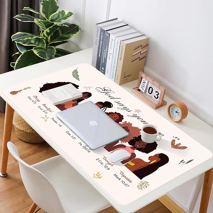 AFRITEE Black Girl Desk Mat - Christian Inspirational Quote Large Gaming Mouse Pad, Black Art Gifts for Women, Office Desk Protector