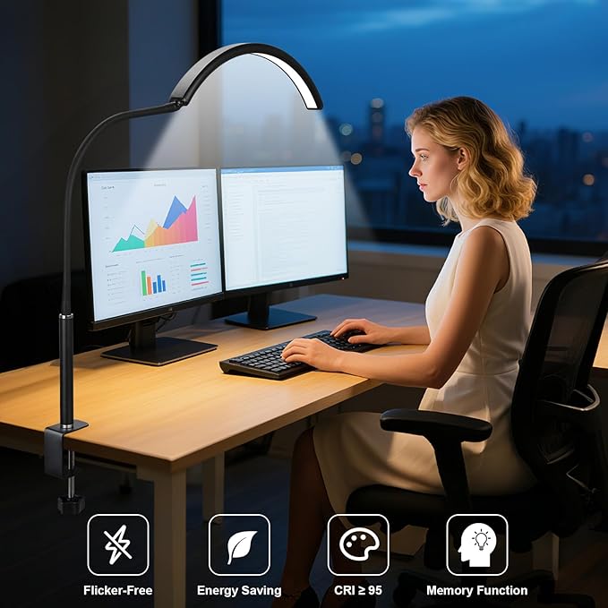 Half Moon LED Desk Light for Nail Techs & Artists – No Flicker & Shadow-Free Arch Light for Salon Use with Clamp, Stepless Brightness Table Lamp & 5 Color Modes for Manicure, Tattoo, Beauty Work