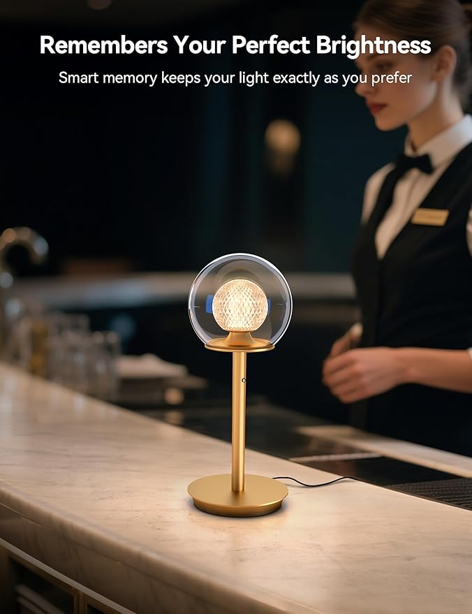 Tubicen Gold Bedside Table Lamp Plug in Dual-Globe Glass Shade Art Decor Table Lamp Memory Function Modern LED 4-Stage Touch Dimmable Desk Table Lamps for NightStands Bedroom Home Office 14.5 Inch