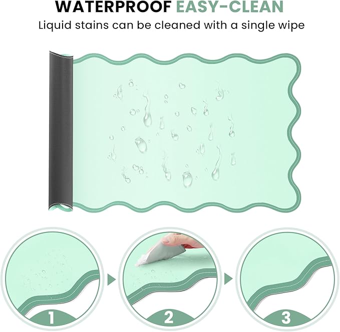 Leather Desk Mat, XXL Large 31.4x15.7in Scalloped Gaming Mouse pad，Non-Slip Rubber Base Keyboard Pad Mousepad for Laptop Computer Game Home Office，Waterproof and Oilproof Desktop Mat I Green
