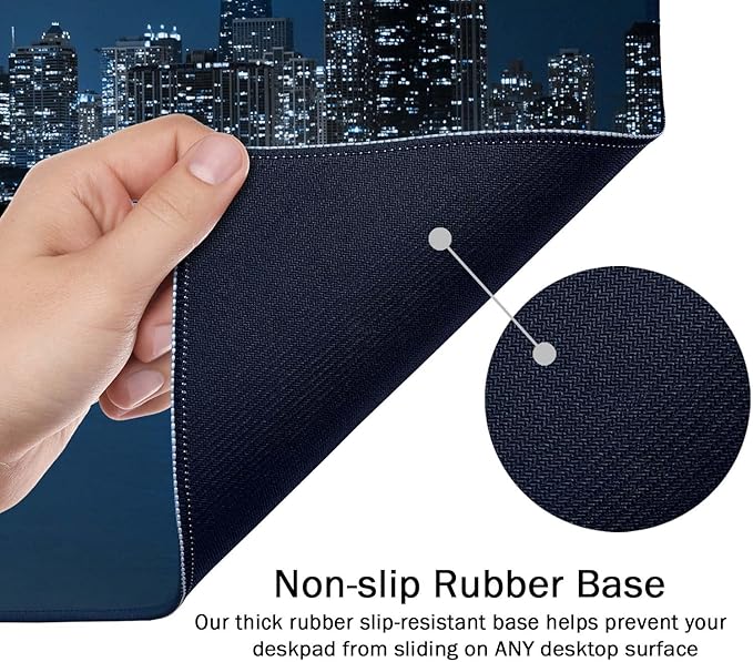 SSOIU Extended Gaming Mouse Pad (35.5x15.7 in), Large Non-Slip Rubber Base Mousepad with Stitched Edges, Waterproof Keyboard Mouse Mat Desk Pad for Work, Game, Office, Home - Chicago Skyline