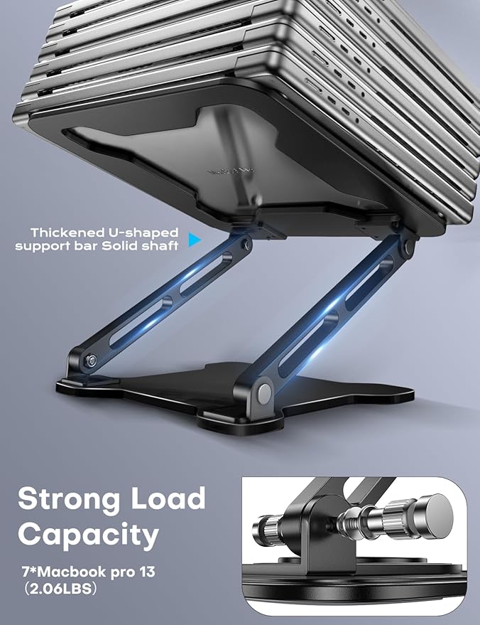 Adjustable Laptop Stand for Desk, Metal Foldable Laptop Riser, Ventilated Cooling Lectern, Ergonominc Computer Notebook Stand for Desk Compatible with 10-15.6“ Laptops