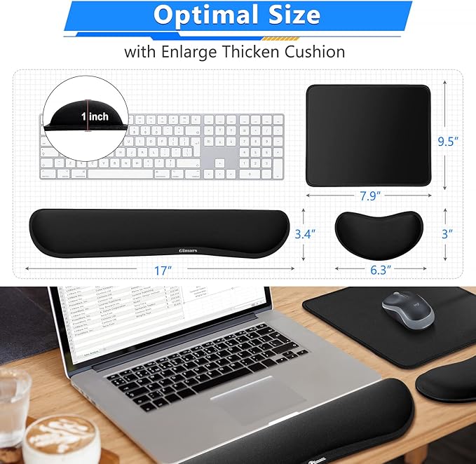 Gimars 3Pcs Memory Foam Keyboard Wrist Rest, Mouse Pad Wrist Support for Easy Typing, Ergonomic, Comfortable Keyboard Mouse Pad Set for Computer, Laptop, Home & Office