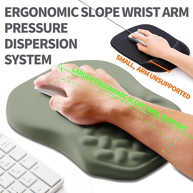 Ergonomic Slope Mouse Pad Wrist Support, Wrist Rest Mousepad for Carpal Tunnel with Massage Bulge and Slow Rebound Memory Foam (12x8 inch, Olive Green)