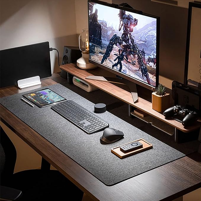 DAWNTREES Non-Slip Felt Desk Mat,36 x 15.8 Inches Large Desk Pad Protector,Office Computer Desk Mat for Full Keyboard and Mouse Pad