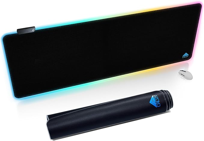 Cacoy 55" x 20" RGB Gaming Mouse Pad XXL, Large LED Lighting Desk Mat, 9-Light Mode Keyboard Pad with Non-Slip Rubber Base and Smooth Surface, Extended Computer Mousepad for Game, Office & Home, Black
