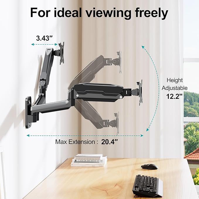 MOUNT PRO Dual Monitor Wall Mount for 13 to 32 Inch Computer Screens, Wall Monitor Arm for 2 Monitors, Each Holds Up to 19.8lbs, Full Motion Wall Monitor Mount with VESA 75x75/100x100