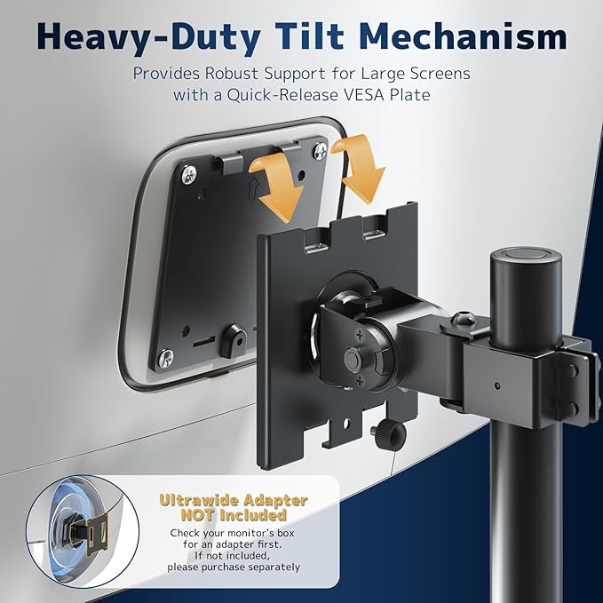 Heavy Duty Dual Monitor-Arm for 17-49'' - Double Vertically Stacked Monitor Mount, Extra Tall Ultrawide Desk Stand Holds up to 44 lbs per Screen, Vesa 75/100, Black