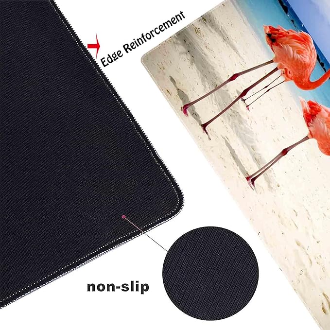 Beach Flamingos Non-Slip Rubber Large Mouse pad for Desk,Large Gaming Mouse Pad XXL Extended Mouse pad with Stitched Edges Non-Slip Base Water Resist Pad Desk Mat 35.4x15.7inch