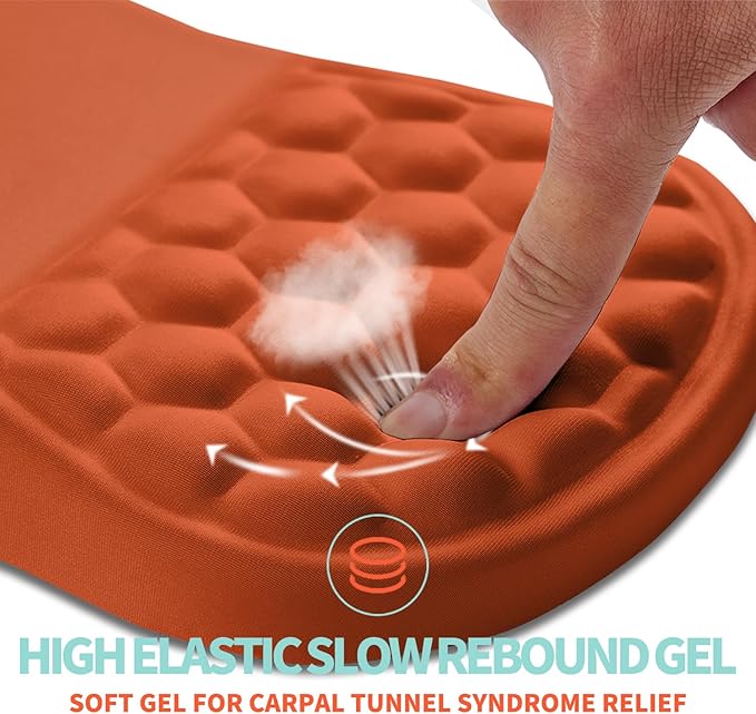 Ergonomic Mouse Pad Wrist Support with Memory Foam Massage Bulge, Carpal Tunnel Mousepad Wrist Rest for Mouse(12x8 inch, Orange)