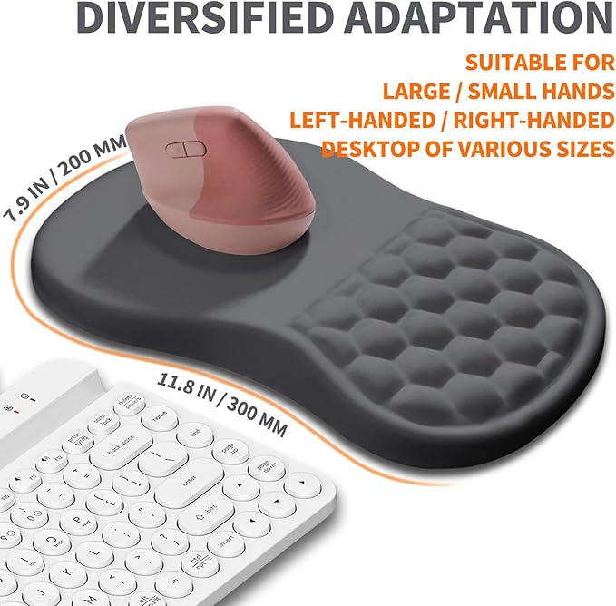 Ergonomic Joint Wrist Support Mouse Pad with Memory Foam Cushion Massage Bump, Carpal Tunnel Mousepad Slope Design for Wrist Rest, 11.8x7.9 in, DimGray