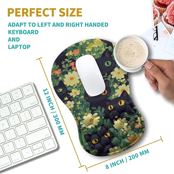 Hokafenle Ergonomic Mouse Pad Wrist Support, Wrist Rest Mousepad for Carpal Tunnel with Integrated Memory Foam Slope Massage Bulge (11.8x7.9 inch,Cute Cat)