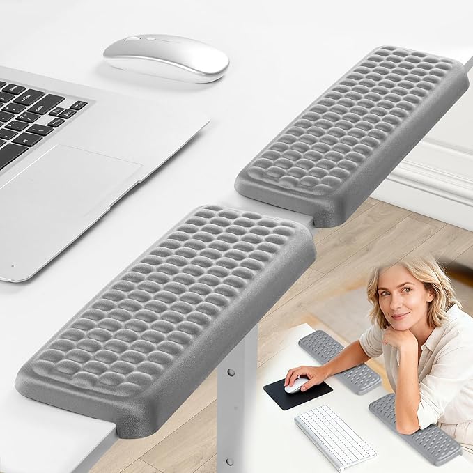 L-Shaped Arm Rest for Desk(2-Piece) Made of Memory Foam,Footrest for Under Desk at Work.Ideal for Office and Home Use.Reduces Typing Fatigue and Enhances Comfort During Work Or Gaming（Gray）